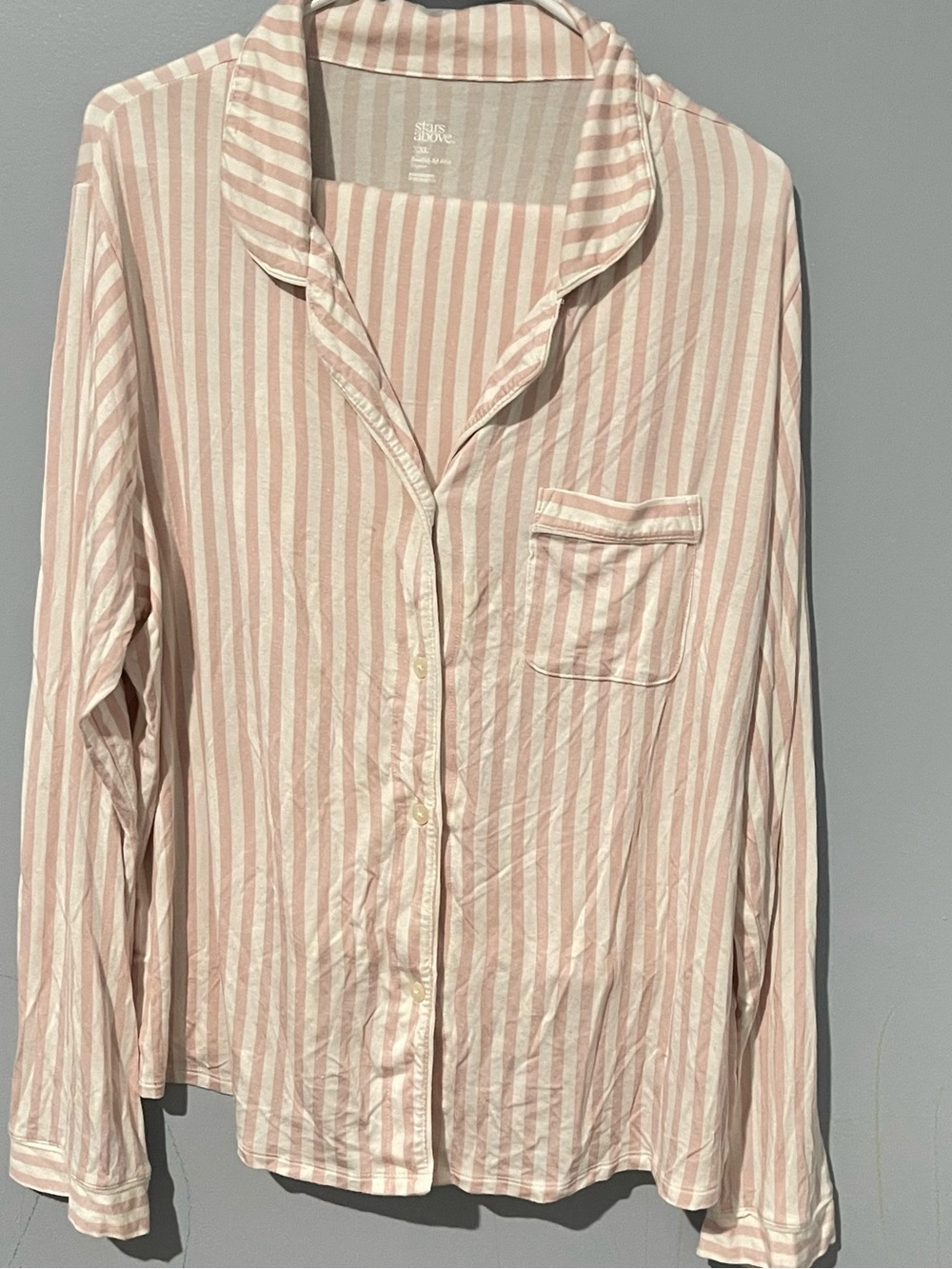 stars above Pink and White Striped Long-Sleeve Pajama Set | Size XXL